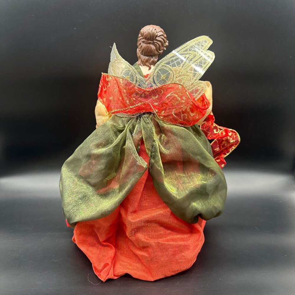Vintage Christmas Angel Tree Topper 1999 May Department Store Red Green Gold - Picture 3 of 14
